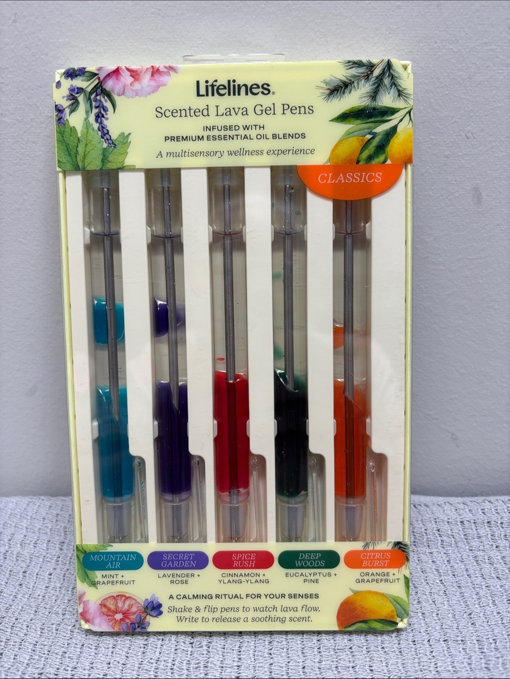 Lifelines Scented Lava Pen Set Classic 5 Pack Mountain Garden Spice Woods Citrus